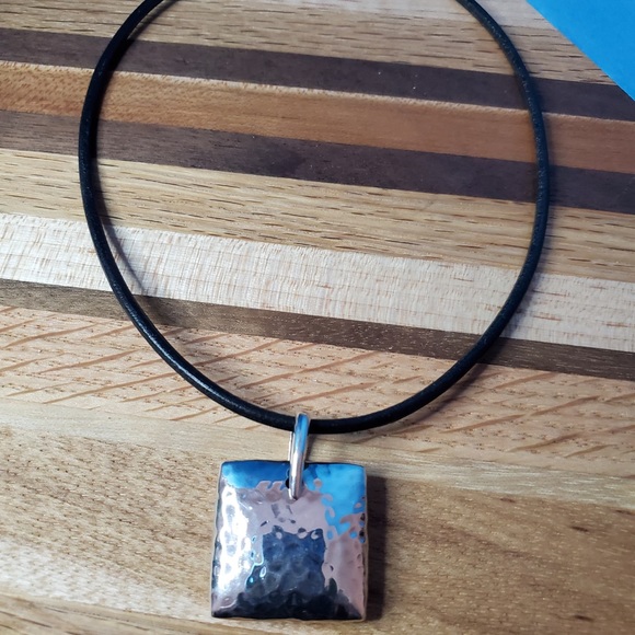 Silpada Jewelry - Silpada Puffy Square Medallion w/ Black Leather Cord Necklace